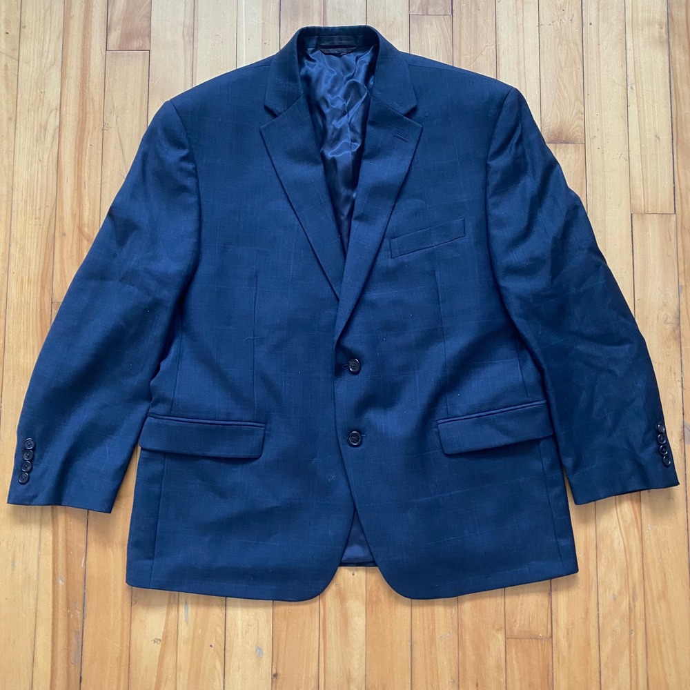 Lauren Ralph Lauren Mens Navy Blue Windowpane Plaid Two Button Blazer Jacket